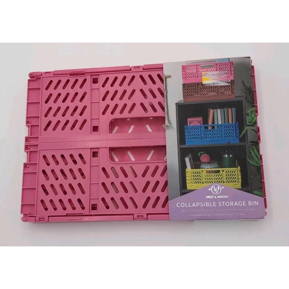 West & Arrow Collapsible Storage Bin pink Stackable Foldable Crate